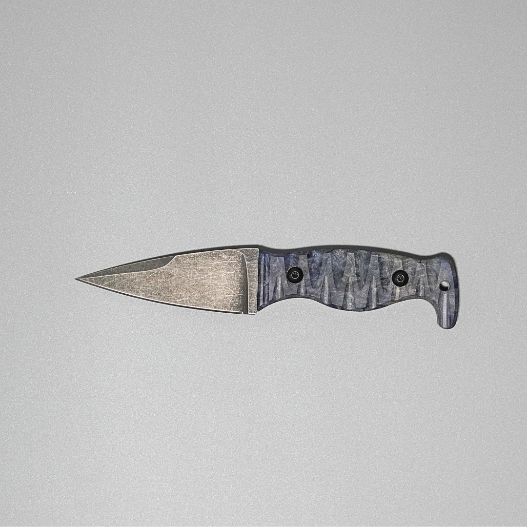 The Magnacut Custom NorthmanX (Non-Serrated) Blue Dyed Box Elder Burl Wood Handle 334