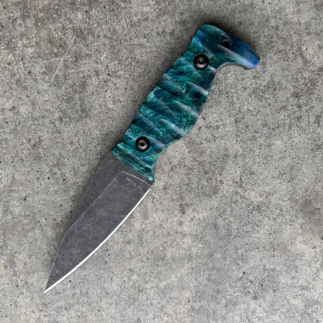 Amtac Blades Custom Magnacut Northman Non-Serrated - Double Dyed Buckeye Burl with Purple G10 Liners Handle 1111