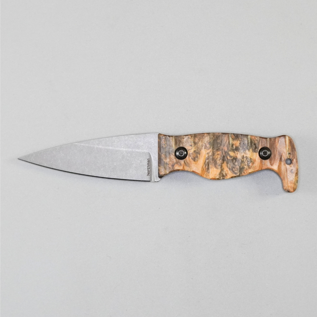 Amtac Blades Custom Magnacut Northman Non-Serrated - Amboyna Burl Wood Handle 1120
