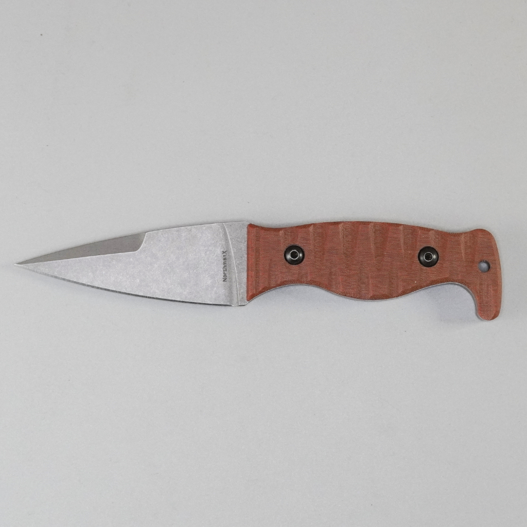 The Magnacut Custom NorthmanX (Non-Serrated) Crosscut Natural Linen Micarta Handle 377