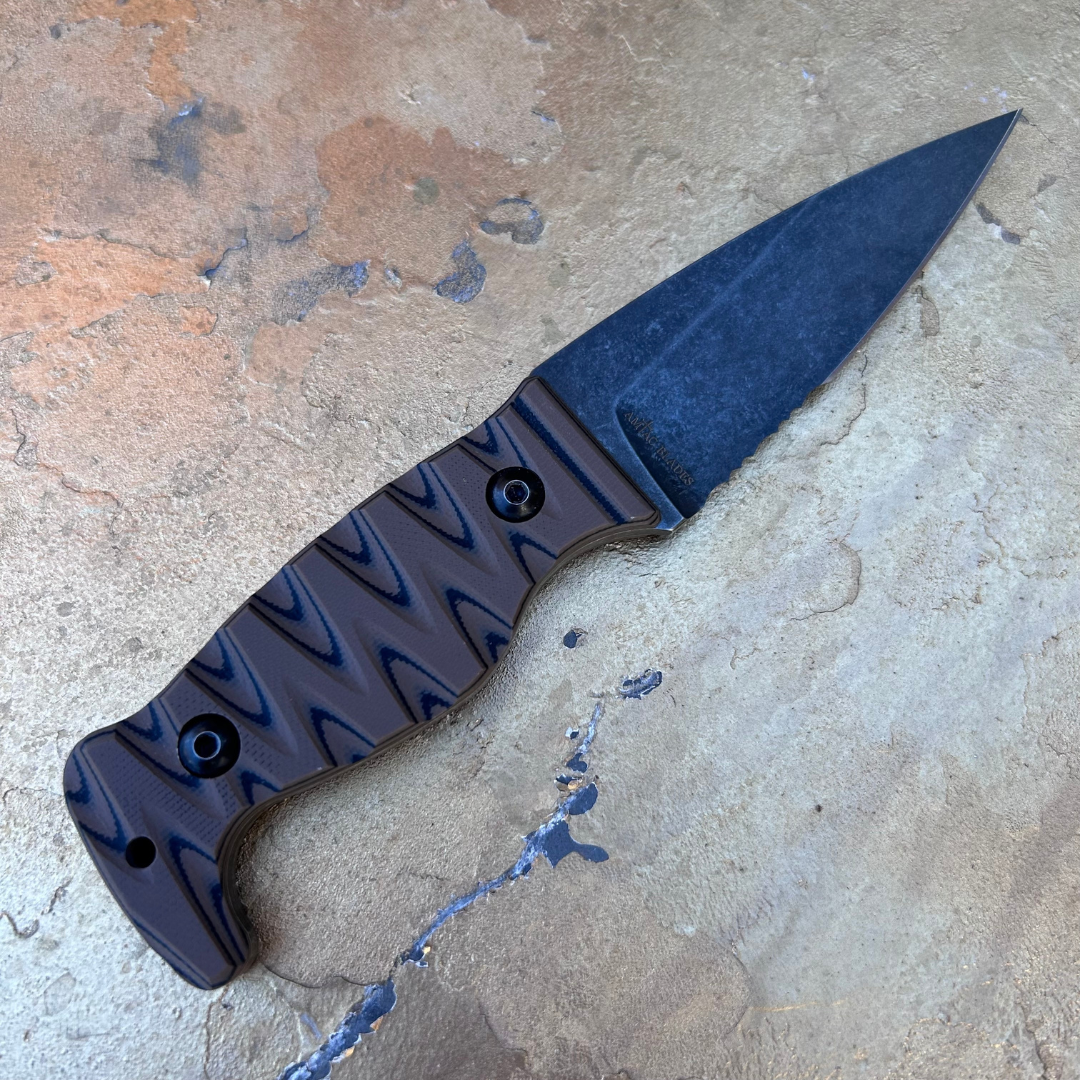Amtac Blades Custom Magnacut Northman Serrated - Earth Brown/Black G10 Handle 1532