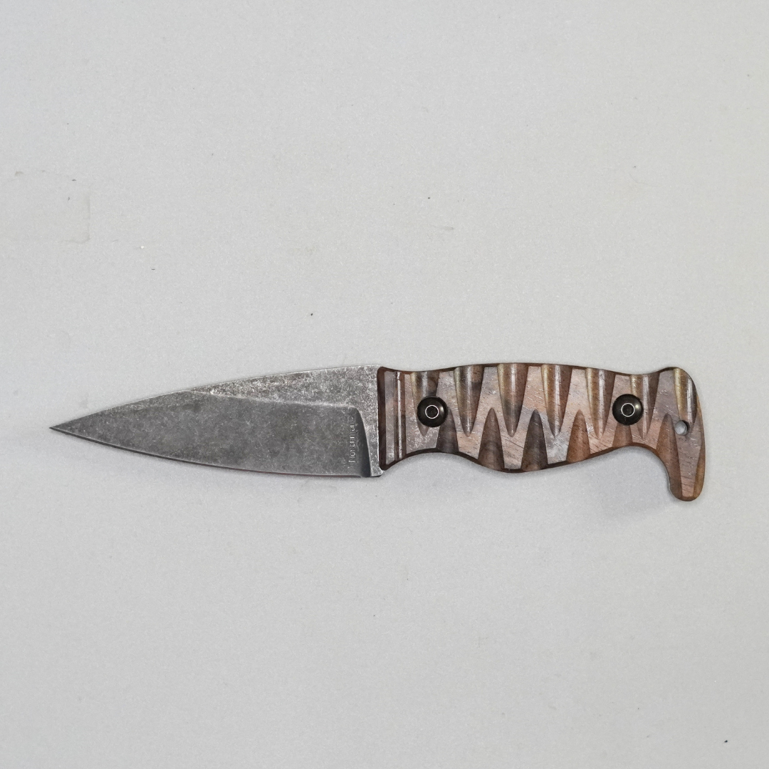 Amtac Blades Custom Magnacut Northman Non-Serrated - Stabilized Turkish Walnut Wood with Ivory G10 Liners Handle 1187