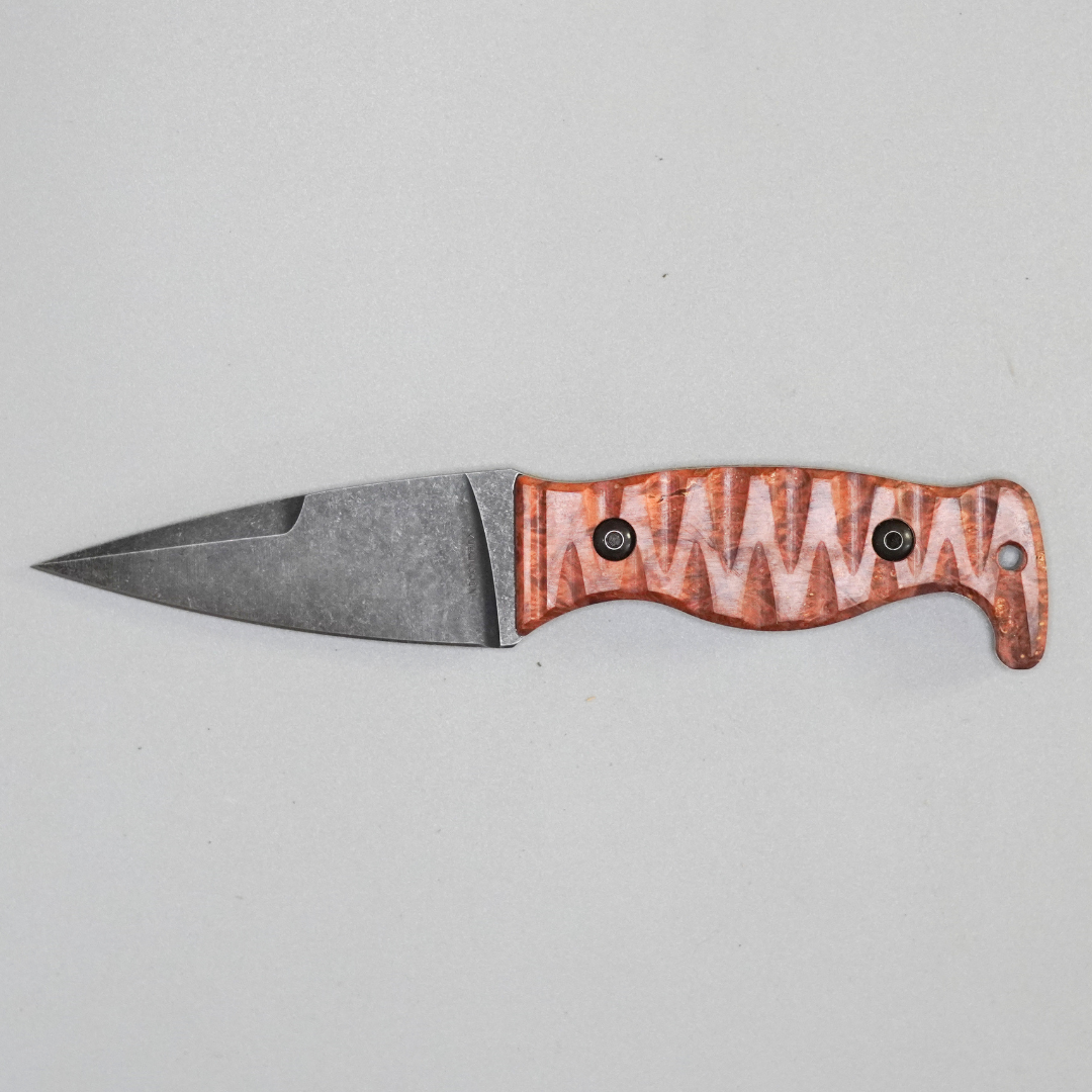 The Magnacut Custom NorthmanX (Non-Serrated) Double Dyed Stabilized Box Elder Wood Handle 408