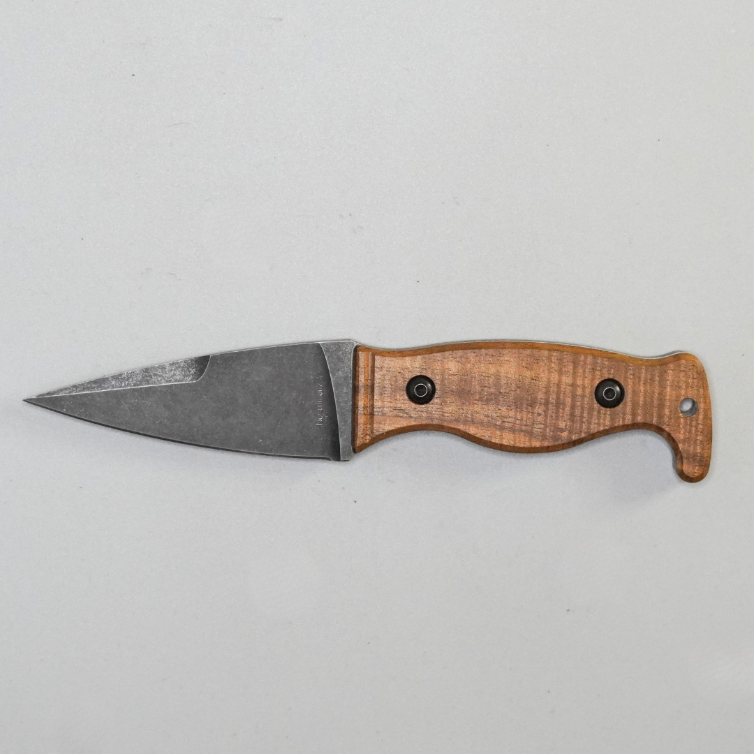 The Magnacut Custom NorthmanX (Non-Serrated) Stabilized Curly Acacia Wood with Coyote Brown G10 Liners Handle 430