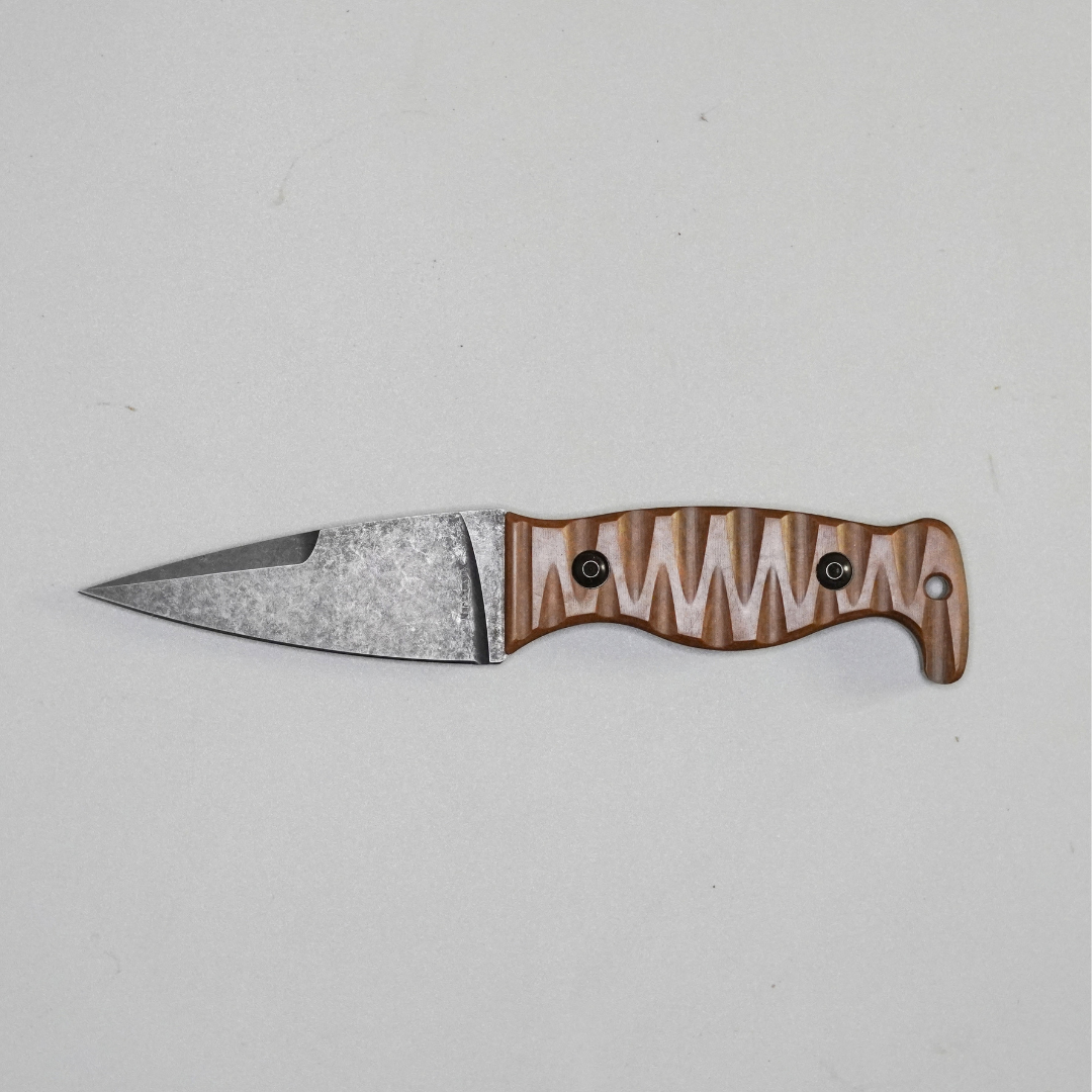 The Magnacut Custom NorthmanX (Non-Serrated) Mocha Paper Micarta with Desert Tan G10 Liners Handle 455
