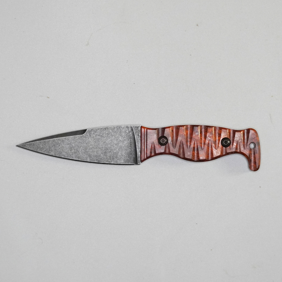Amtac Blades Custom Magnacut Minuteman II Slim - Stabilized Amboyna Burl Wood with Ivory G10 Liners Handle 851