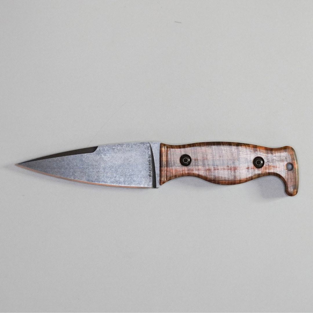 Amtac Blades Custom Magnacut Minuteman II Slim - Stabilized Curly Mango Wood with Ivory G10 Liners Handle 869