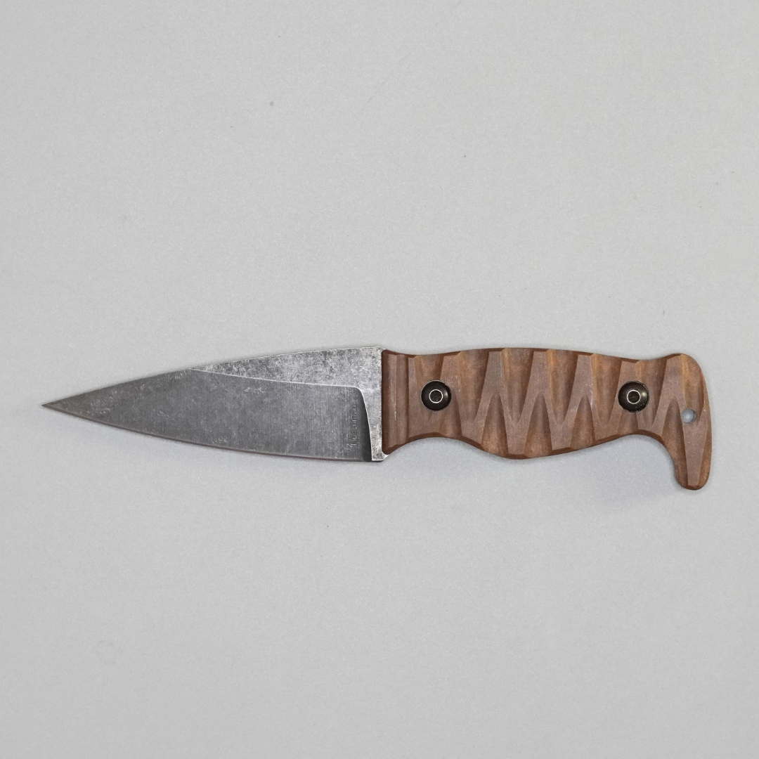 Amtac Blades Custom Magnacut Northman Non-Serrated - Mocha Paper Micarta with Desert Tan G10 Liners Handle 1236